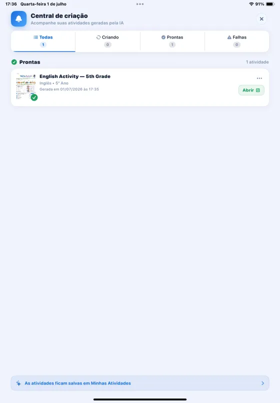 Atividade pronta para abrir no aplicativo do Aula Pronta AI